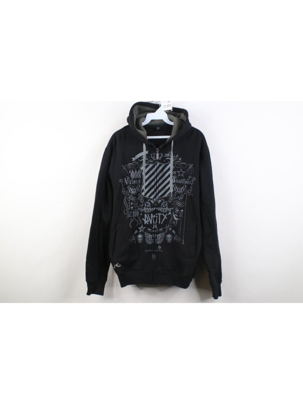 Vtg Rusty Surfing Mens Small Spell Out Skull Crest Full Zip Hoodie Sweatshirt